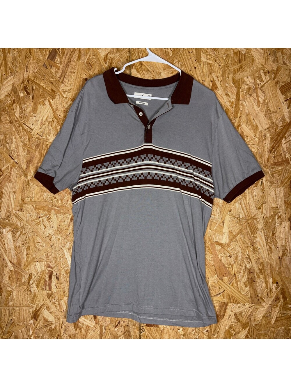 Stitch Note Vintage Mens XXL Gray Knit Polo Shirt Used